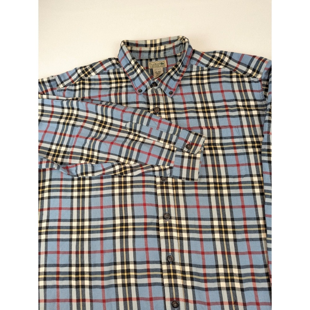 LL Bean Mens XXL Tall Flannel Shirt Blue Red Plaid Cotton Button Down 0BHG6 - Picture 3 of 14